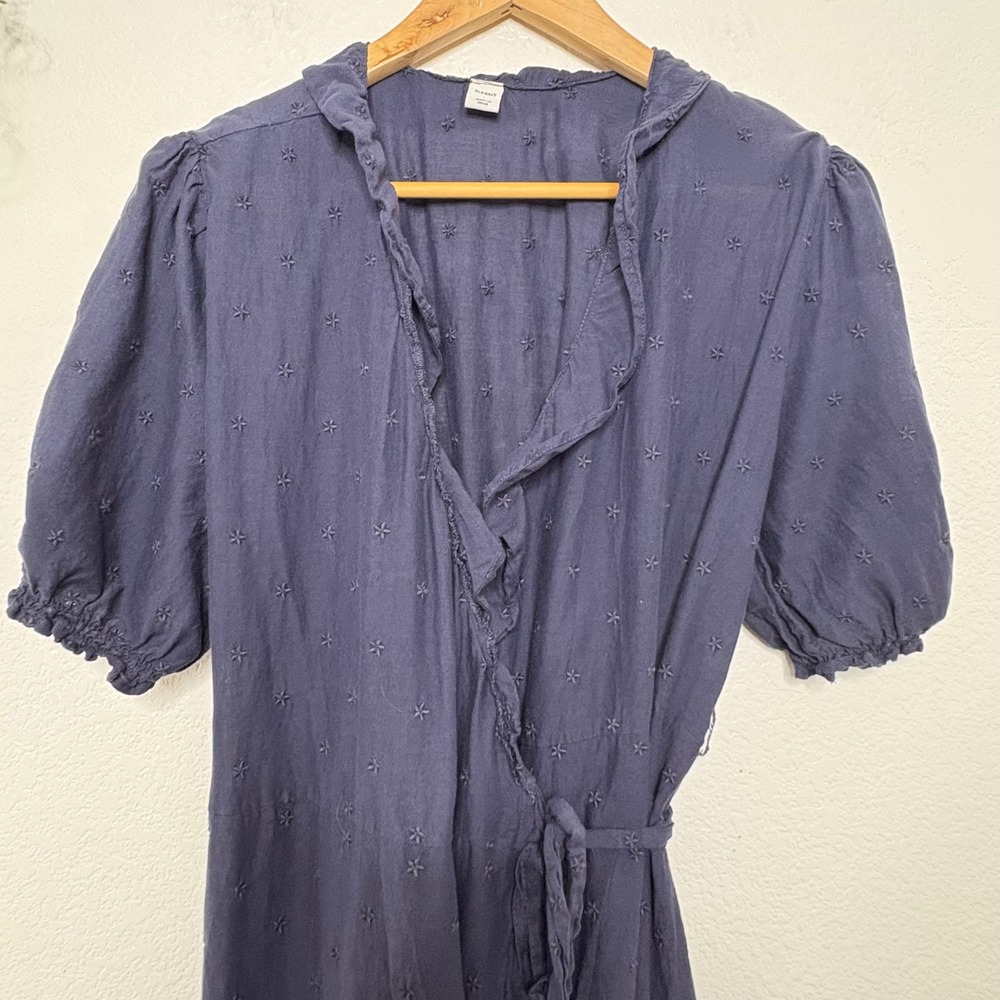 Old Navy Womens Navy Blue Star Embroidered Ruffle Wrap Midi Dress Large - Picture 3 of 7